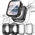 4 Pack Compatible with Apple Watch Waterproof Case 40mm Series 6/5/4/SE with Tempered Glass Screen Protector, 2 in 1 Full Coverage Bumper Protective Cover for iWatch Accessories 40 mm by Kawoco