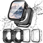 4 Pack Compatible with Apple Watch Waterproof Case 40mm Series 6/5/4/SE with Tempered Glass Screen Protector, 2 in 1 Full Coverage Bumper Protective Cover for iWatch Accessories 40 mm by Kawoco