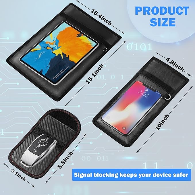 Faraday Key Fob Protector - 3 Pack Faraday Bags Anti-Theft Case for Car Keys, Phones and Tablets, Fireproof RFID Signal Blocking EMP Bags - Image 4