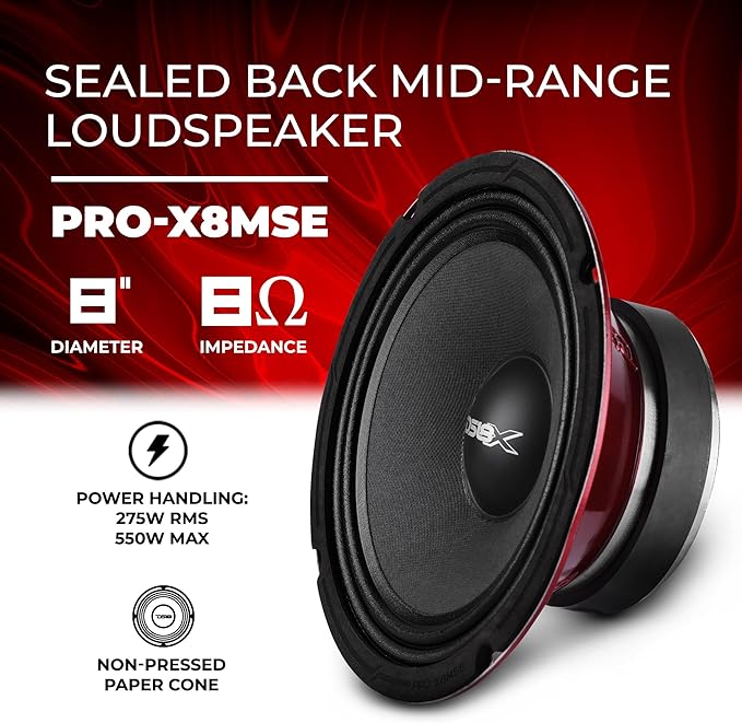 DS18 PRO-X8MSE Loudspeaker - 8", Midrange, Sealed Basket, 550W Max, 275W RMS, 8 Ohms - Premium Quality Audio Door Speakers for Car or Truck Stereo Sound System (1 Speaker) - Image 2