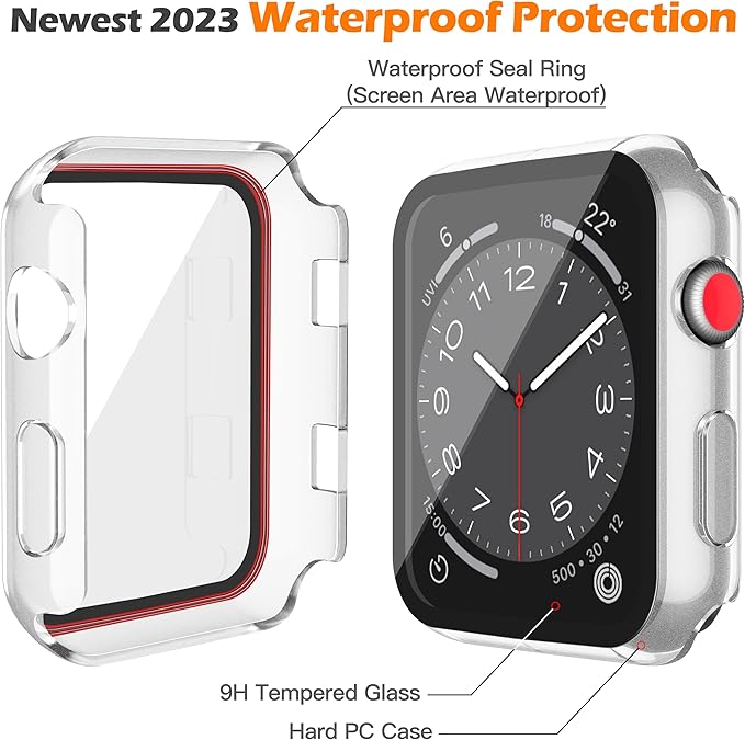 Misxi [2 Pack Waterproof Case with Button Designed for Apple Watch Series 3 Series 2 42mm, Anti-Fall Hard PC Cover with Tempered Glass Screen Protector for iWatch S3/S2, Matte Transparent - Image 5