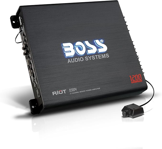 BOSS Audio Systems R3004 4 Channel Car Amplifier - 1200 Watts, 2/4 Ohm Stable, Class A/B, Full Range, Bridgeable, MOSFET Power Supply, Remote Subwoofer Control by BossAudioSystems