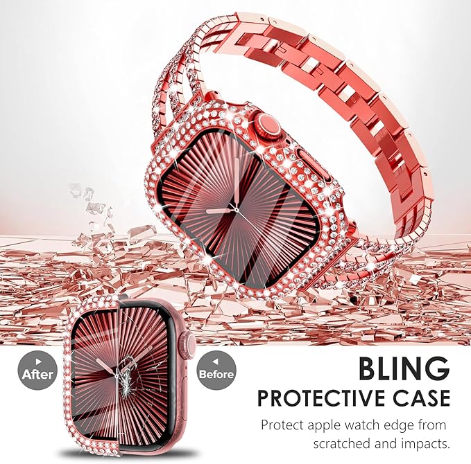 Surace Compatible with Apple Watch Series 11 Series 10 Case, 300 Crystal Diamonds with Screen Protector Overall Protective Case Face Cover Bling Bumper Case for Apple Watch 10 11 46mm, Red - Image 4