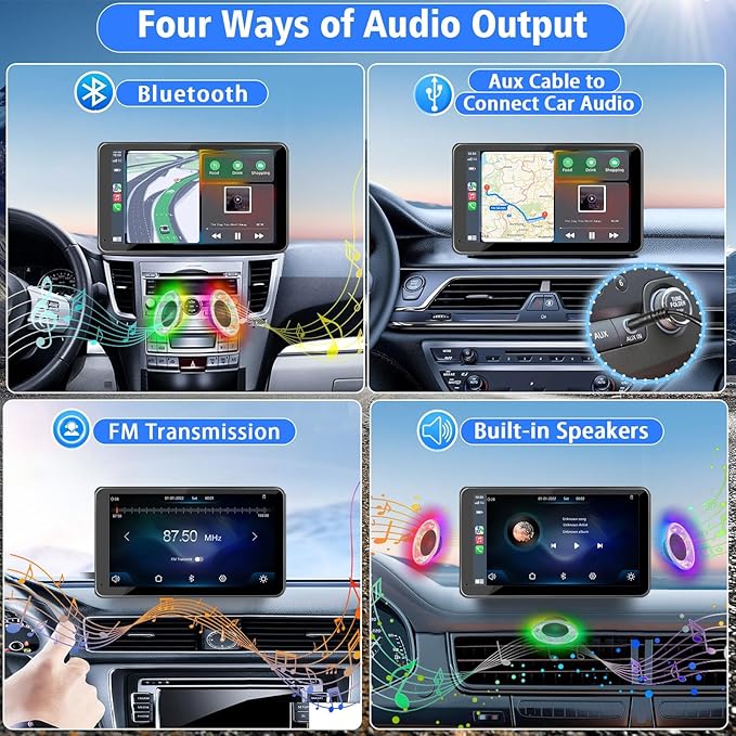 Portable Wireless with Apple CarPlay and Android Auto Screen for Car, 7" HD Touch Screen Car Stereo with Mirror Link, Bluetooth 5.2, Backup Camera, AUX,FM Transmitter for All Vehicle - Image 3
