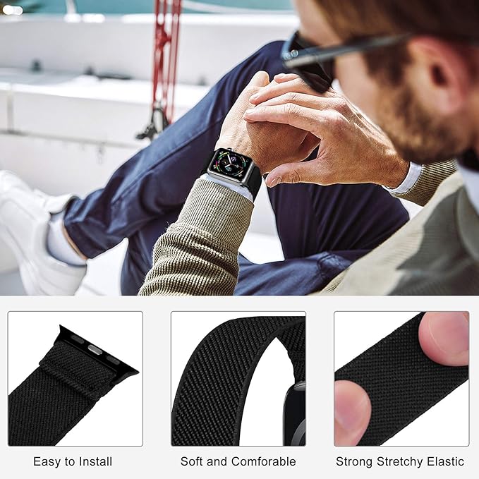 Stretchy Nylon Solo Loop Bands Compatible with Apple Watch 38mm 40mm 41mm 42mm 44mm 45mm 46mm 49mm Ultra 2 iWatch Series 11 10 9 8 7 SE 6 5 4 3 2 1 Strap,Sport Elastic Braided Women Men - Image 3