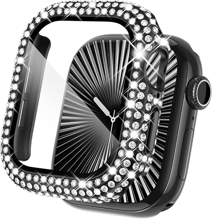 KADES Compatible with Apple Watch Series 11 10 42mm, Bling Full Diamond Rhinestone Protective Case with Built-in Screen Protector, Sparkling iWatch Protective Bumper Cover, Black by KADES