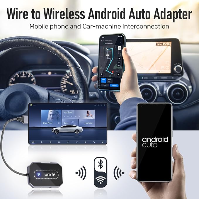 Alxum Wireless AA Adapter - Convert Wired to Wireless for Android Auto, Dual Connection Design, Online Upgrade Only, Supports AA 12+ - Image 2