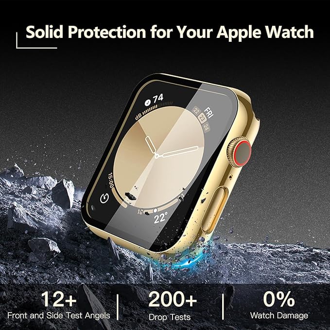 [2-Pack] Julk Gold Case with Screen Protector for Apple Watch New SE 3 (2025) /6/5/4/SE 44mm, 9H Tempered Glass with Ultra-Thin Hard Protective Cover for iWatch [1 Gold + 1 Transparent] - Image 2