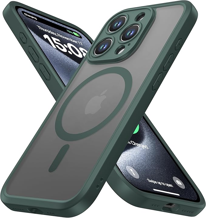 ImpactStrong Magnetic Guard Designed for iPhone 15 Pro Case [Camera Protection] [Military Grade Drop Tested] [Compatible with MagSafe] Slim Translucent Matte Phone Case (6.1") - Dark Green by IMPACTSTRONG