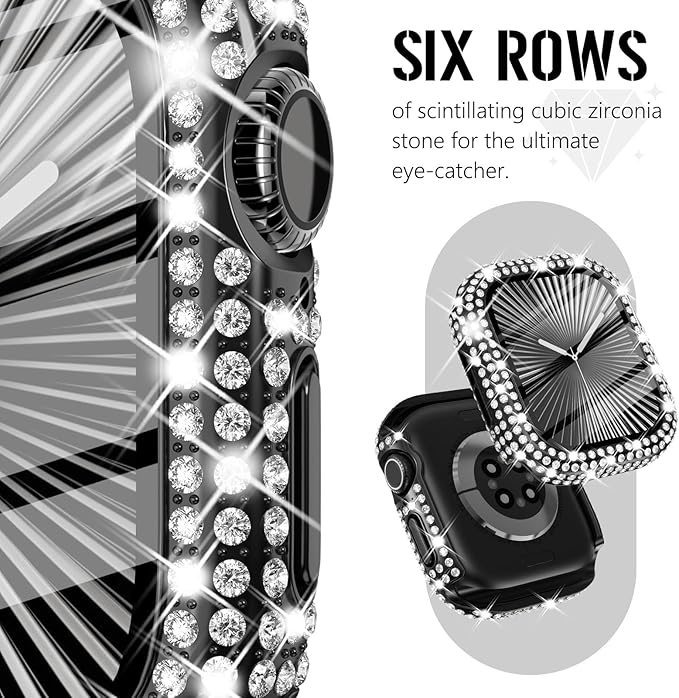 Surace Compatible with Apple Watch Series 11 Series 10 Case, 300 Crystal Diamonds with Screen Protector Overall Protective Case Face Cover Bling Bumper Case for Apple Watch 10 11 42mm, Black - Image 3