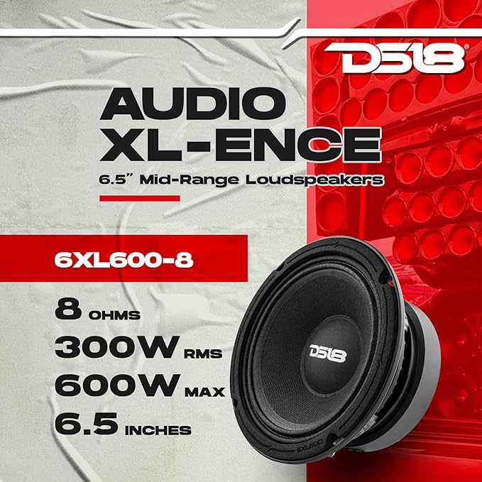 DS18 6XL600-8 XL 6.5" Mid-Range Loudspeaker 300 Watts RMS, 600 Watts Max Power, 8-Ohm, Pro Car Audio Speakers 6.5 inches, Great for Car/Truck Stereo Sound System - 1 Speaker - Image 2