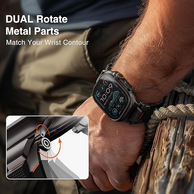 ULTIMAL Rugged Band for Apple Watch Ultra 3/2/1 49mm, Series 11/10/9/8/7/6/5/4 SE 46mm/45mm/44mm, Waterproof, Soft TPU Strap with Stainless Steel Buckle & Connectors, Sweat-Resistant, Easy to Clean, Fits 155-225mm Wrist (Black/Black) - Image 4