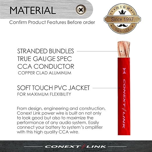 Conext Link 25 ft Red 8 Gauge Amplifier Power Ground Wire 25 Feet 8 GA AWG Amp Cable Roll （10861） - Image 2