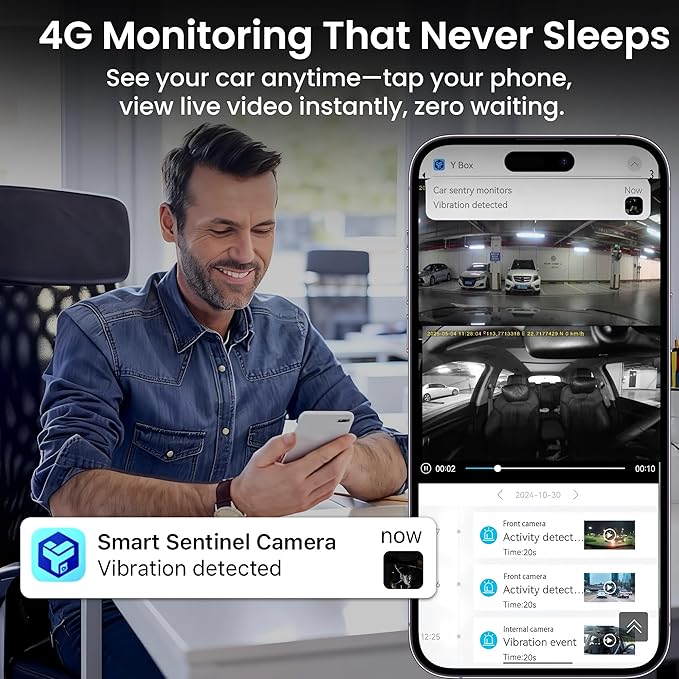 4G Dash Cam Front and Inside, Dual 2K LTE Dash Camera, Remote Live View Car Camera with 64GB TF Card, Quick App Alerts, Cloud Dash Cam, 24/7 Parking Mode, GPS, IR Night Vision, Two-Way Audio - Image 2