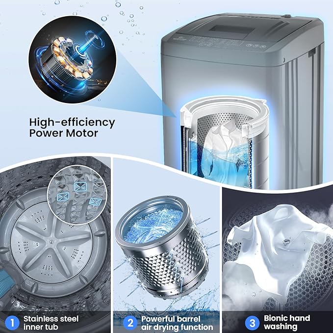 Nictemaw Portable Washing Machine 17.8 lbs, 2.4 Cu.Ft Full-Automatic Washer with Drain Pump, 10 Programs & 8 Water Levels, Efficient Compact Laundry Washer for Small Homes, Apartments, RVs, Dorms - Image 4
