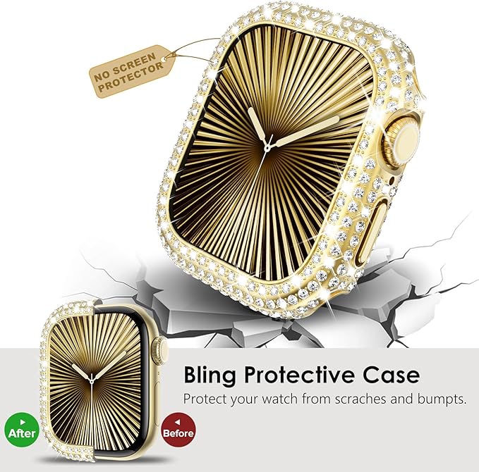 KADES Bling Case Compatible for Apple Watch Series 9/8/7 41mm, Sparkly Full Diamond Protective PC Bumper Cover, Rhinestone Frame for Women, 41mm-Gold - Image 5