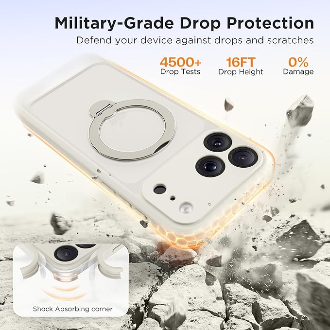 GolbinBox 360° Spin Magnetic Stand for iPhone 17 Pro Max Case, [Compatible with MagSafe] [Full Camera Protection] [16FT Military Drop Protection], Silm Translucent Matte Phone Case, Stone - Image 5