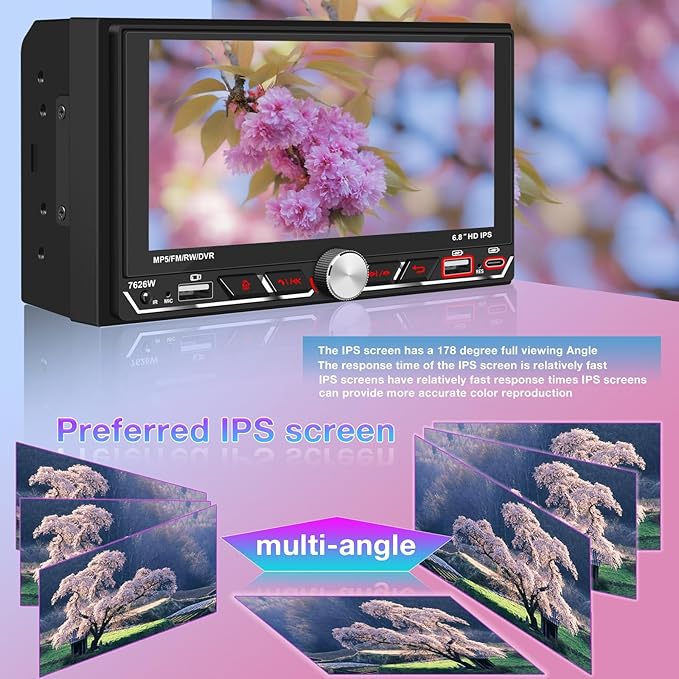 Wireless Apple CarPlay,Double Din Car Stereo,Bluetooth 5.2,FM AM Car Radio,HD 1280*600 Display,6.8" IPS Touchscreen,GPS Navigation,Android Auto,Backup Camera,MP5,Subwoorf,Type-C Fast Charging,Dual USB - Image 4