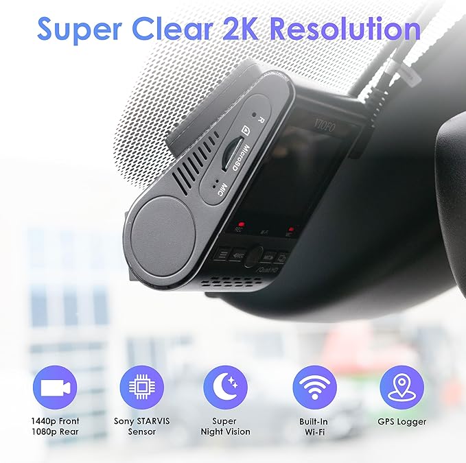 VIOFO A129 Plus Duo 2K 1440P Front & 1080P Rear Dash Cam with Wi-Fi, GPS, Night Vision + 128GB U3 A2 MicroSD Card Bundle for Ultra HD Recording & Reliable Storage - Image 2