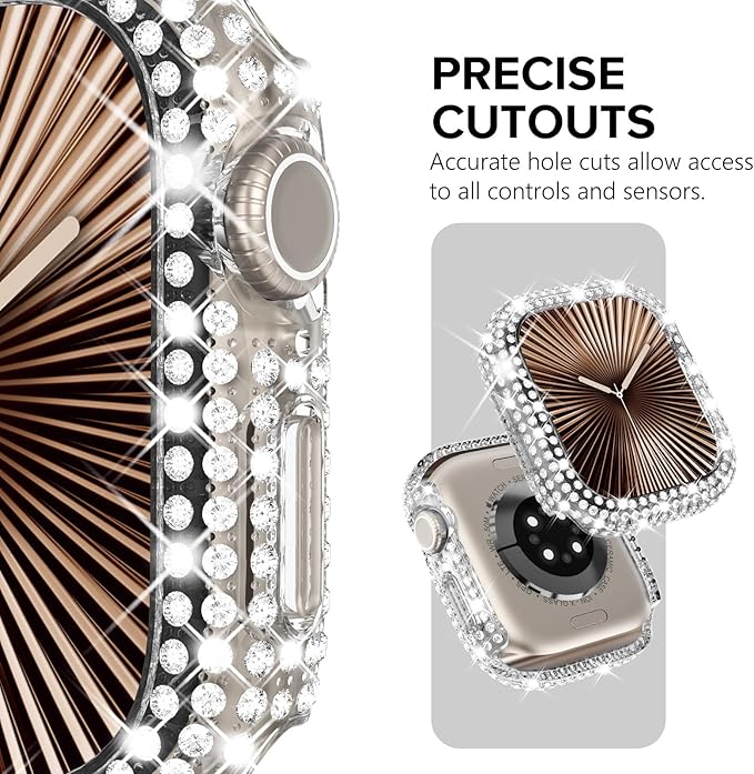 KADES Bling Case Compatible for Apple Watch Series 3/2/1 38mm, Sparkly Full Diamond Protective PC Bumper Cover, Rhinestone Frame for Women, 38mm-Clear - Image 3