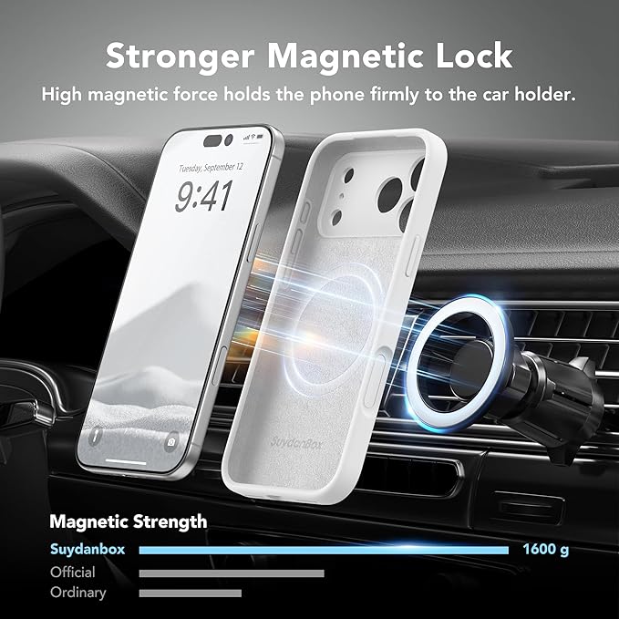 Magnetic for iPhone 17 Pro Max Case, Compatible with MagSafe, [Full Camera Protection][Screen Protector] Silicone Shockproof Protective Phone Case for iPhone 17 Pro Max 6.9", White - Image 3