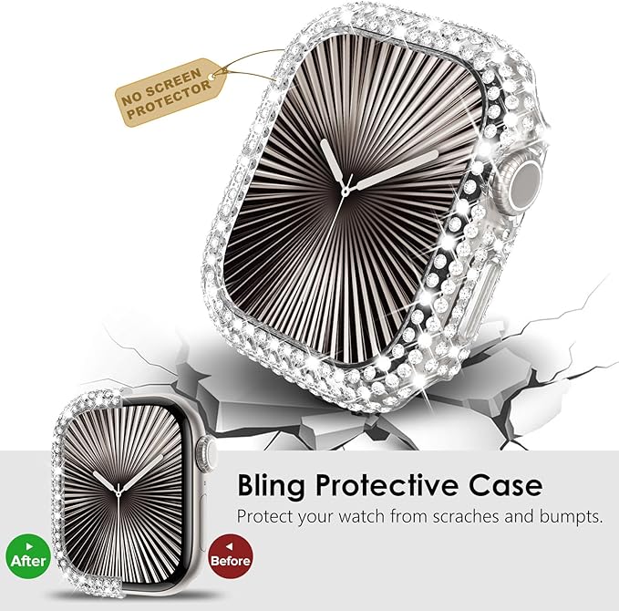 KADES Bling Case Compatible for Apple Watch Series SE3/SE2/6/5/4/SE 44mm, Sparkly Full Diamond Protective PC Bumper Cover, Rhinestone Frame for Women, 44mm-Clear - Image 5