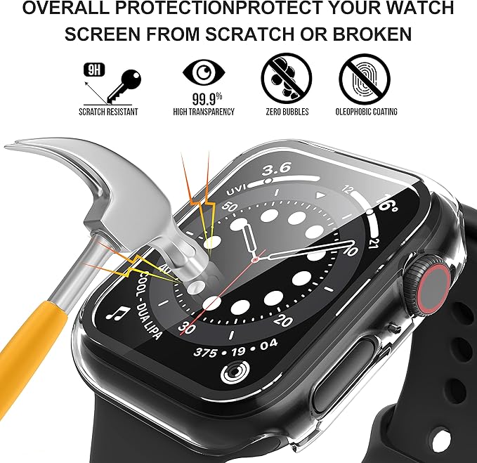 Suoman 2-Pack for Apple Watch Series 9/8/7/6/5/4/Series SE/SE 2 45mm All-Around Screen Protector Case, Tempered Glass Screen Protector Case Ultra-Thin for iWatch 45mm Protection Cover - Clear - Image 5