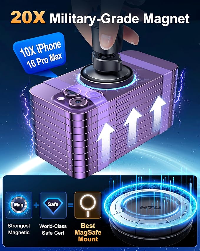 [2026 True Military-Grade] Magnetic Car Mount Vent [Upgraded Strongest Magnet & Metal Hook] for MagSafe Phone Holder Car for iPhone 17 16 15 14 13 Android【Patent & Safety Certs】, Non-Charging, Black - Image 3