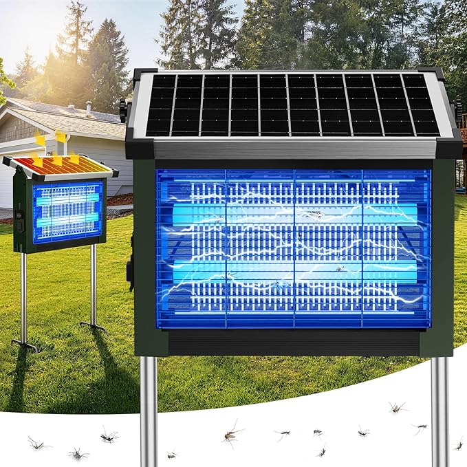 Solar Bug Zapper Outdoor, 4500V Solar Mosquito Zapper for Outdoor & Indoor, 1/2 Acre Coverage Cordless Rechargeable Electric Fly Zapper, IP66 Waterproof Mosquito Traps for Backyard, Patio, Camping by Zwiran