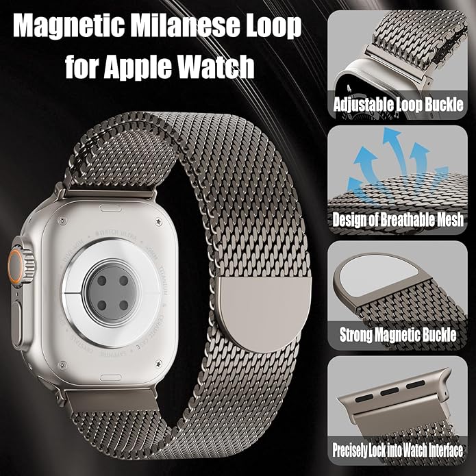 Magnetic Mesh Milanese Loop Compatible with Apple Watch Band 49mm 46mm 45mm 44mm 42mm 41mm 40mm 38mm Men Women, Stainless Steel Metal Strap for iWatch Ultra 3/2/1 Series 11 10 9 8 7 6 5 4 SE - Image 2