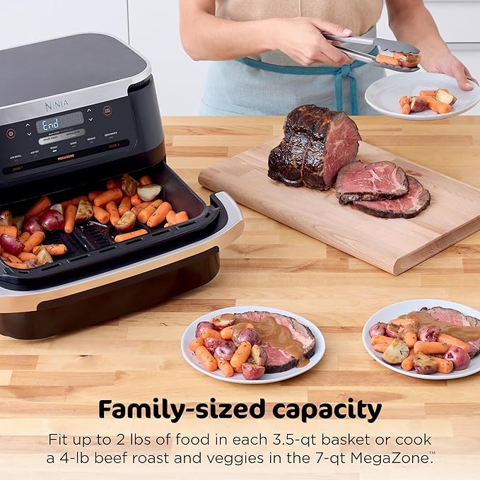 Ninja Foodi Air Fryer | 6-in-1 with 7-QT MegaZone & Basket Divider for Large Proteins & Full Meals | Cook 2 Foods at Once | 450° F | Air Fry, Roast, Broil, Dehydrate, Keep Warm & Bake | Black | DZ071 - Image 6