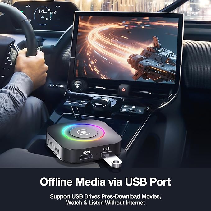 Magic Box 2026 Wireless CarPlay Adapter, AI Box Android Auto Supports Strea-ming Video for TikTok/YouTube, USB for Offline Media, Screen Mirroring Car Adapter for Factory Wired Car Play - Image 6