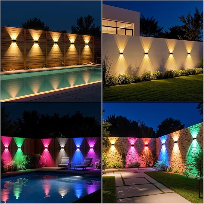 NIORSUN Solar Fence Lights,6 Pack Deck Light,Led Outdoor Lights 3000K/4500K/6000K+ RGB Up & Down Wall Lights Waterproof,Solar Powered Light for Backyard/Pool/Railing/Patio/Porch/Step Black - Image 3