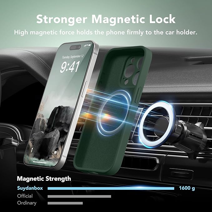 Magnetic for iPhone 14 Pro Case, Compatible with MagSafe, [Full Camera Protection][Screen Protector] Silicone Shockproof Protective Phone Case for iPhone 14 Pro 6.1", Alpine Green - Image 3