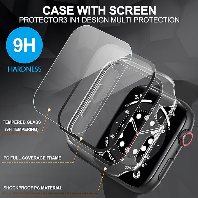 Suoman 2-Pack for Apple Watch Series 9/8/7/6/5/4/Series SE/SE 2 45mm All-Around Screen Protector Case, Tempered Glass Screen Protector Case Ultra-Thin for iWatch 45mm Protection Cover - Clear - Image 3