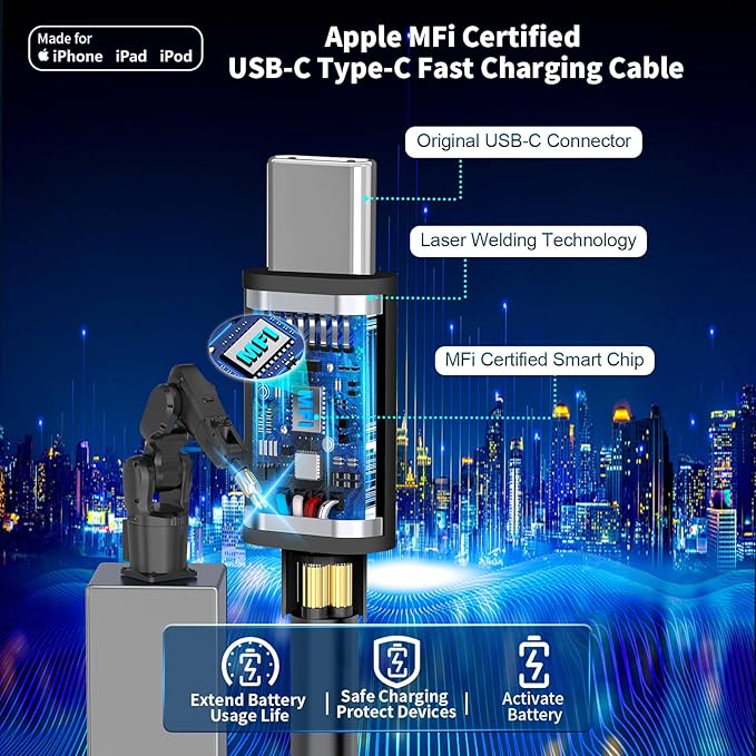 【Apple MFi Certified】iPhone 17 Car Charger, Caiinei 4.8A USB Car Power Cigarette Lighter Adapter USB-C Carplay Fast Charger + 6FT Type-C Cord for iPhone 17/17 Air/17 Pro Max/16/15/Galaxy S25/S24/Pixel - Image 4
