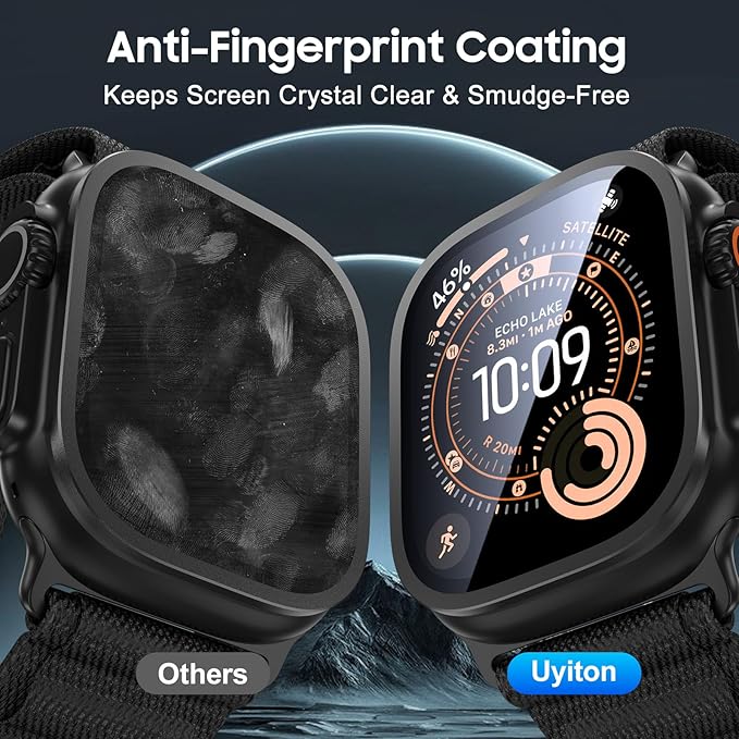 Uyiton for Apple Watch Ultra 3/2/1 Screen Protector - Titanium Alloy Frame & 9H Tempered Glass, Military Protection [Keep Original] Touch Sensitive iWatch Ultra Screen Protector 49mm, Black, 2 Pack - Image 5