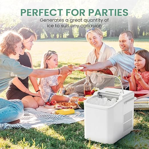 Ice Makers Countertop, Portable Ice Machine with Handle, 6 Mins 9 Bullet Ice Cubes with Basket and Scoop, 26lbs in 24Hrs, Auto-Cleaning, for Home, Kitchen, RV, Camping, White - Image 8