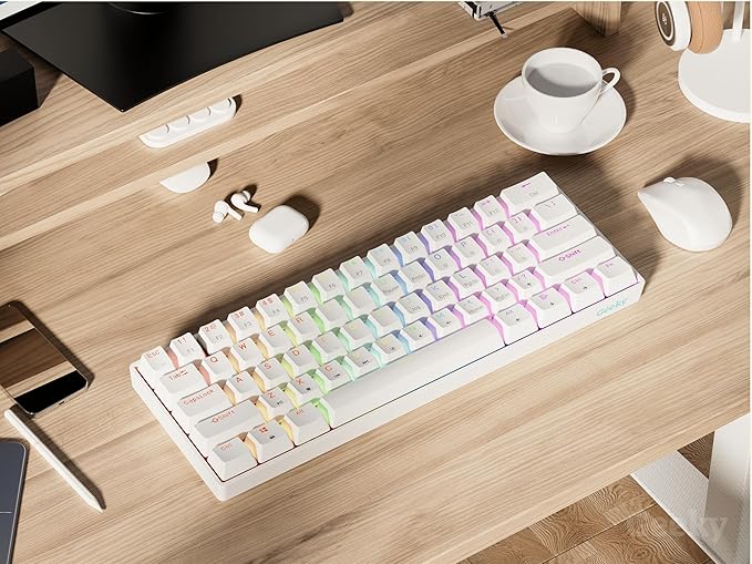 Geeky GK61 SE 60% | Mechanical Gaming Keyboard | 61 Keys Multi Color RGB LED Backlit for PC/Mac Gamer | ANSI US American Layout (White, Mechanical Red) - Image 4
