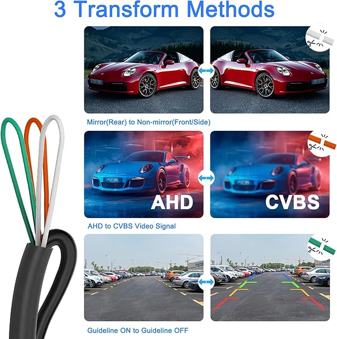 AHD1080P Car Park Assist Backup Reverse Camera with Video Format Rear Front Side View Cam Transform Adjustable Fisheye Lens Waterproof Night Vision 170 Degree Wide View - Image 5