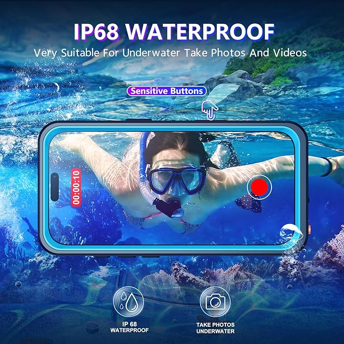 Temdan Compatible with iPhone 17 Pro Case,Waterproof Built-in Screen & Camera Protector IP68 Underwater Full Body 17FT Military Dropproof Shockproof Phone Case 6.3"-Blue/Clear - Image 2