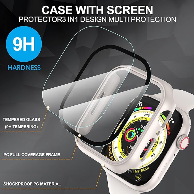 Diruite 2-Pack for Apple Watch 41mm Screen Protector Case,for iWatch Series 9/8/7/6/5/4/Series SE/SE 2 41mm Protection Cover All-Around Tempered Glass Screen Protector Case Ultra-Thin - Starlight - Image 3