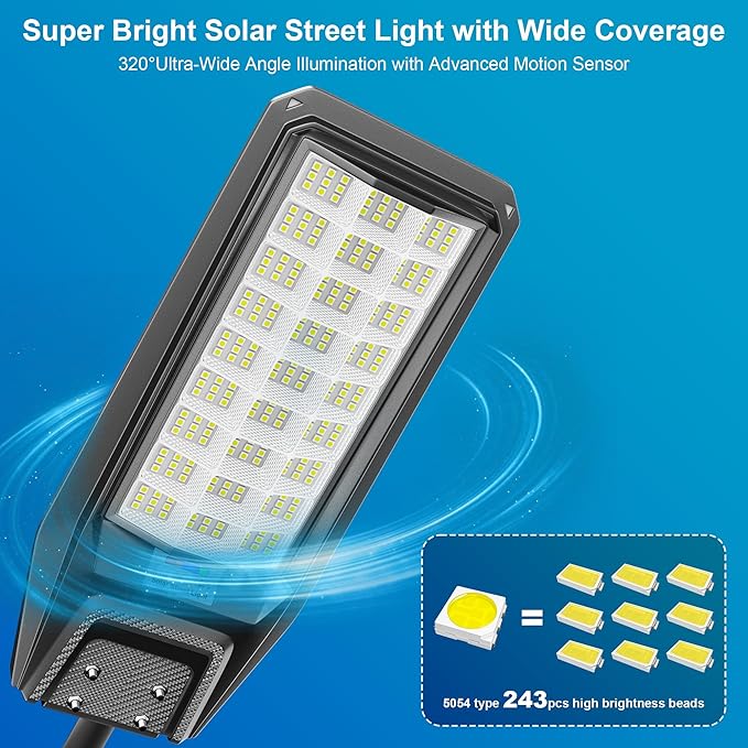 2‑Pack Solar Street Lights Outdoor, 9800W Super Bright LED Solar Powered Street Lamps with Motion Sensor, Dusk to Dawn, IP67 Waterproof for Yard, Garden, Parking Lot, Driveway, Farm - Image 4