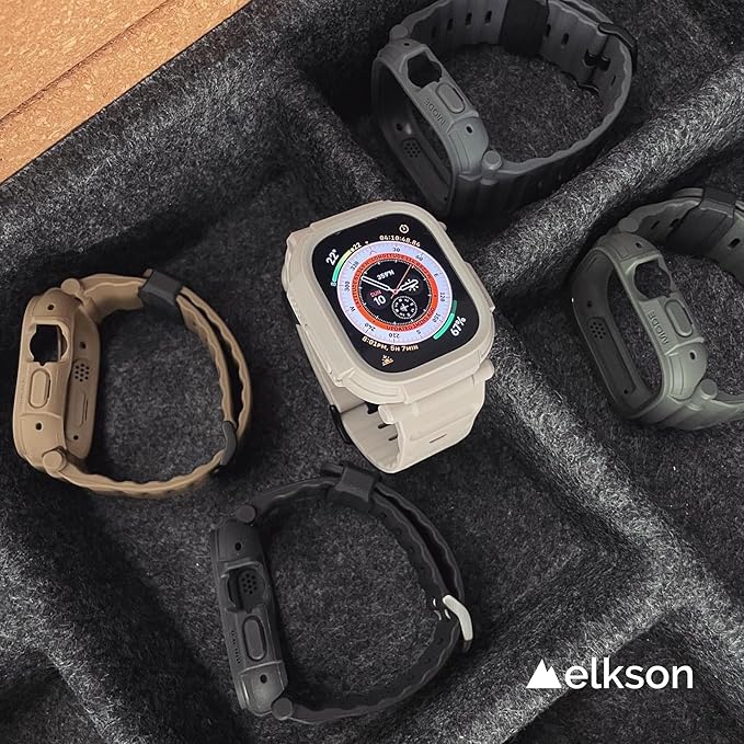 elkson for Apple Watch Ultra 3 2 1 Band case 49mm Screen Protector Tempered Glass, Quattro Pro Series Rugged for iWatch Bumper Strap, Military Grade Durable Protective Cover, Shockproof, Orange - Image 7