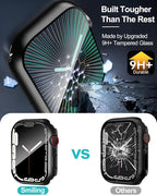 Smiling 2 Pack Case Compatible with Apple Watch Series 9 (2023)/Series 8 /Series 7 45mm with Tempered Glass Screen Protector, Hard PC Overall Protective Cover- Black - Image 3