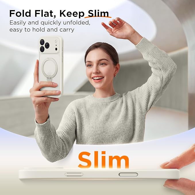 GolbinBox 360° Spin Magnetic Stand for iPhone 17 Pro Max Case, [Compatible with MagSafe] [Full Camera Protection] [16FT Military Drop Protection], Silm Translucent Matte Phone Case, Stone - Image 8