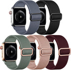 Easuny 5 Pack Stretchy Bands Compatible with Apple Watch 38mm 40mm 41mm 42mm 44mm 45mm 46mm Women, Elastic Fabric Nylon Strap Wristband for iWatch SE 3 2 1 Series 11 10 9 8 7 6 5 4 3 Boho Solo Loop by Easuny