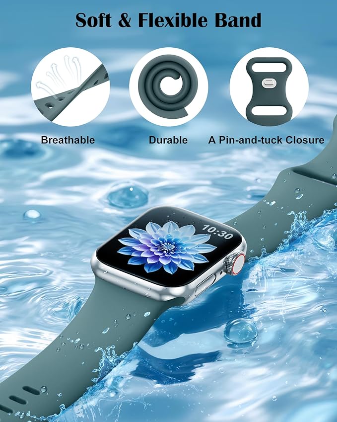 TreasureMax Sport Band Compatible with Apple Watch Bands Women 41mm 40mm 38mm 42mm 44mm 46mm 45mm 49mm Lake Green, Soft Silicone Waterproof Strap for iWatch Series 11 10 9 SE Ultra 8 7 6 5 4 3 Men - Image 2