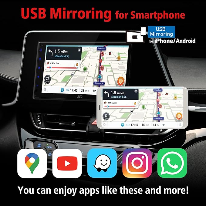 JVC KW-M595BT Digital Car Stereo (50W x 6-Ch), Apple CarPlay & Android Auto Compatible, Bluetooth-Enabled Head Unit with 6.8" LCD Display, Single DIN Touchscreen Car Stereo with USB Mirroring - Image 7