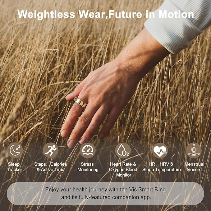 Titanium Smart Ring, Sleep & Activity Tracking Ring with Heart Rate, HRV, Stress Insights, 7-Day Battery Life, No Subscription, IP68 Waterproof, iOS & Android Compatible (Gold, 11) - Image 4